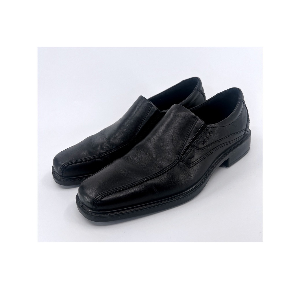 ECCO Helsinki Slip On Loafers Mens 10 Black Leather Square Toe Dress Shoes